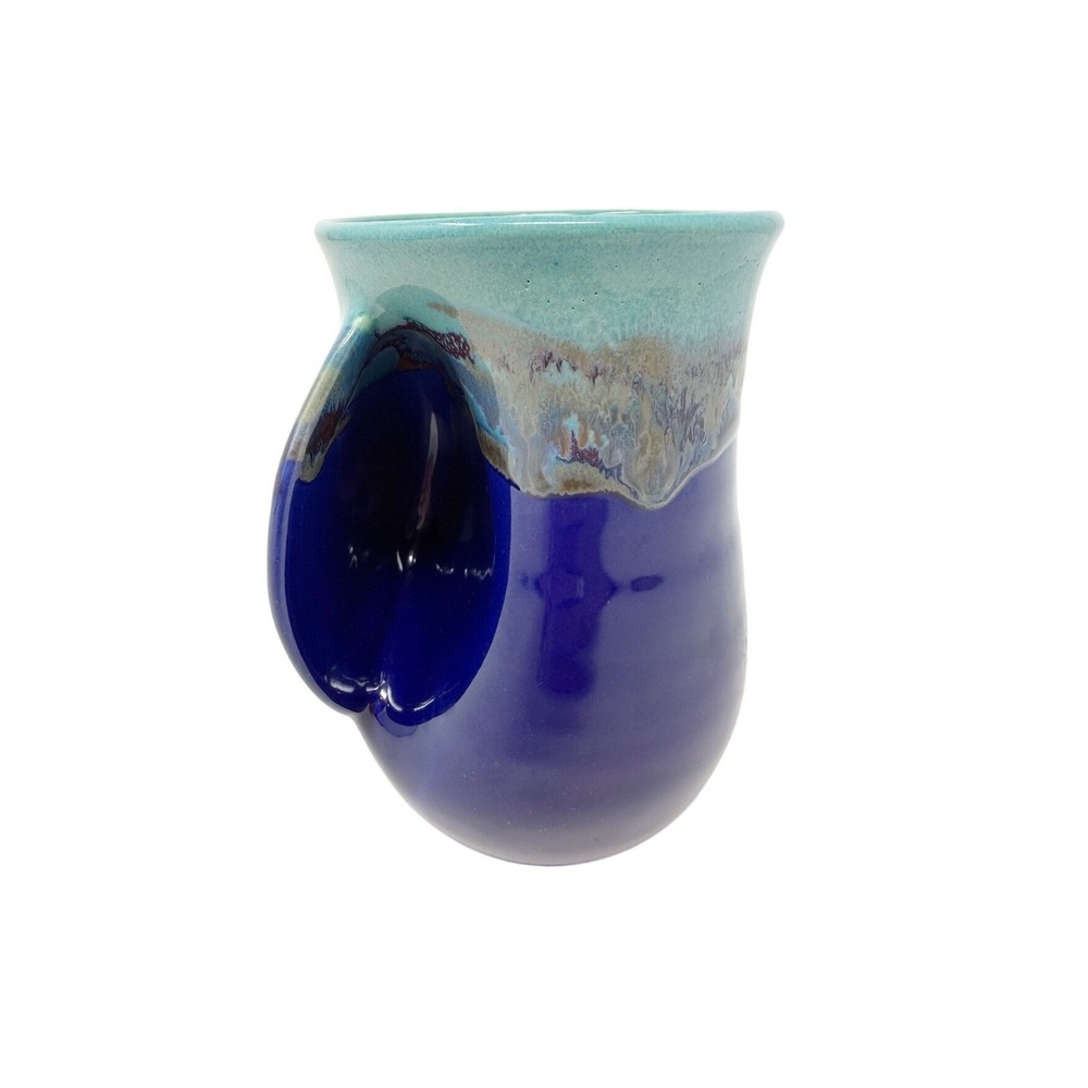 Left Handed Hand‎ Warming Mug by NEHER Signed 2012 Blue Pottery
